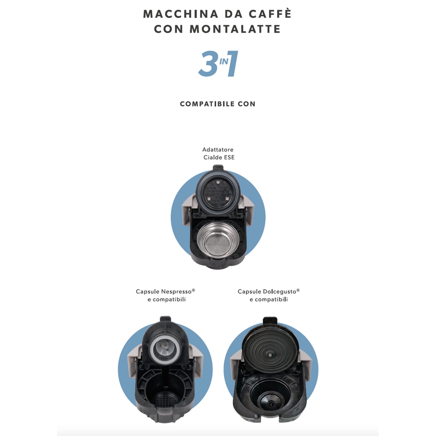 DICTROLUX - Macchina da caffè 3 in 1 Emily Express & milk 1350 Watt